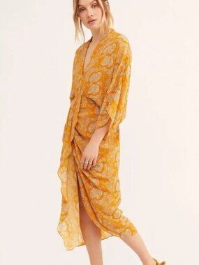 Vetiver Retrograde Kimono Dress- Mustard XS